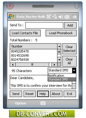 Screenshot of PDA Group Text Messaging Utility