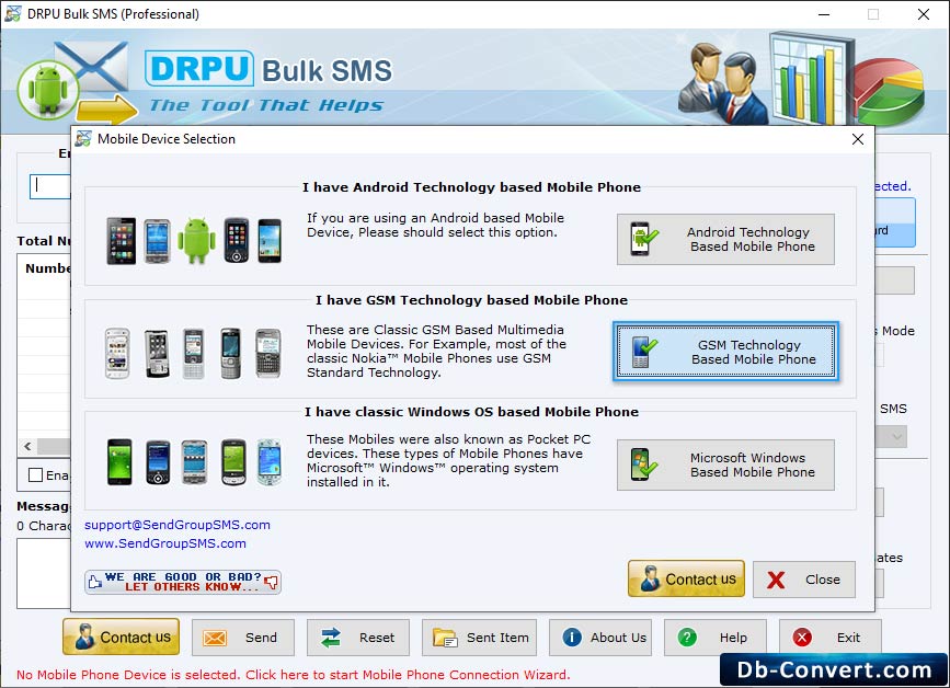Bulk text messaging software for GSM mobile phones