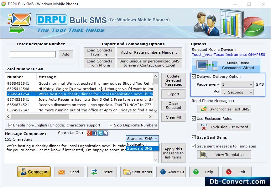 Select Standard SMS
