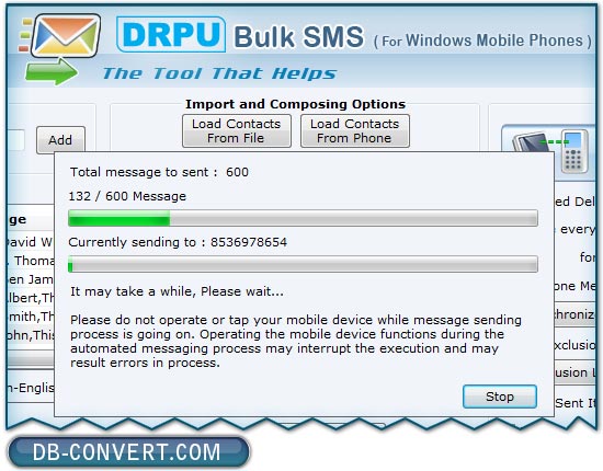 Bulk text messaging software for Windows mobile phones