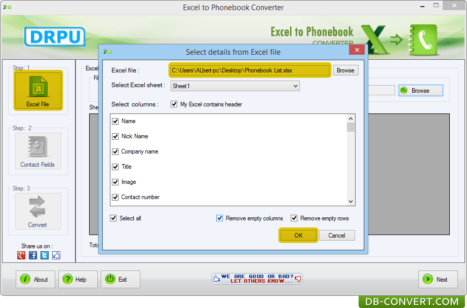 Excel to Phonebook Converter converts contact excel file into phonebook