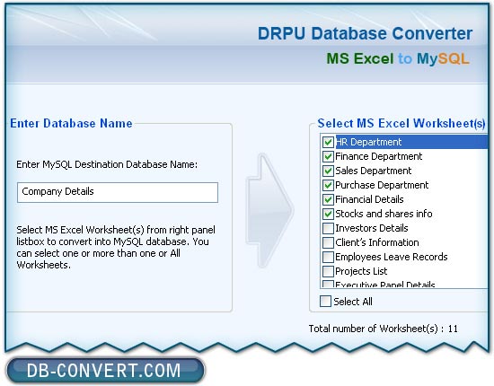 MS Excel to MySQL database converter software
