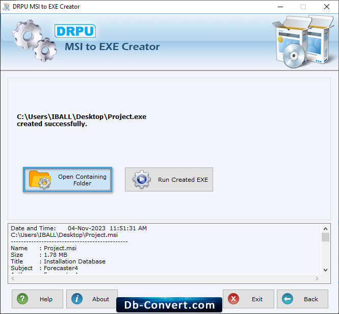 View created Exe file setup