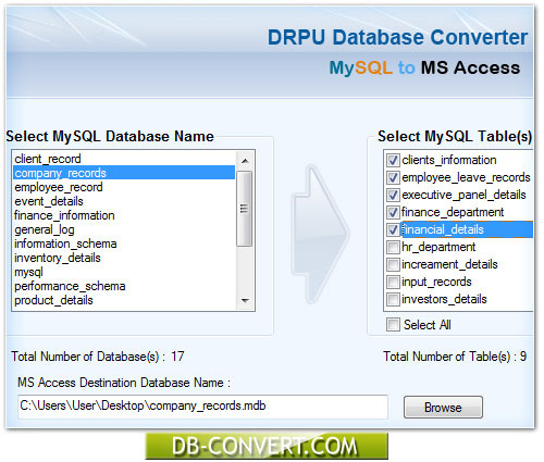 MySQL to MS Access Database Converter