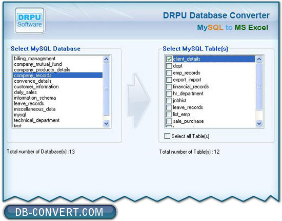 My SQL to MS Excel database conversion program