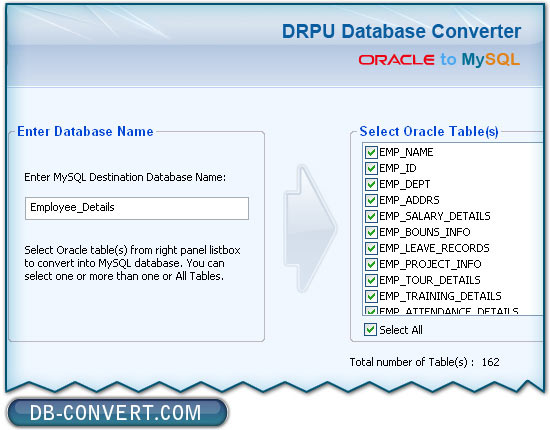Oracle to MySQL database converter software